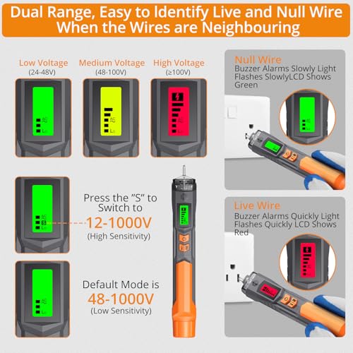 Neoteck 12V-1000V/48V-1000V Voltage Detector Pen and Receptacle Tester