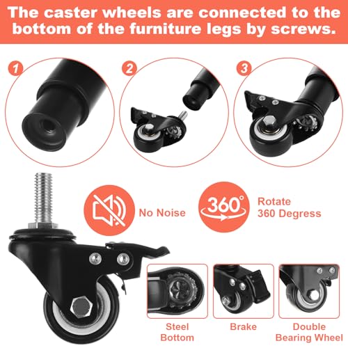 WOPPLXY 4 Pcs 7-10 Inch Metal Adjustable Furniture Legs with Swivel Caster Wheels, Heavy Duty Replacement Support Legs, Metal Legs for Table with Wheels for Cabinet/Sofa/Bed/Dresser/Couch/Coffee Table