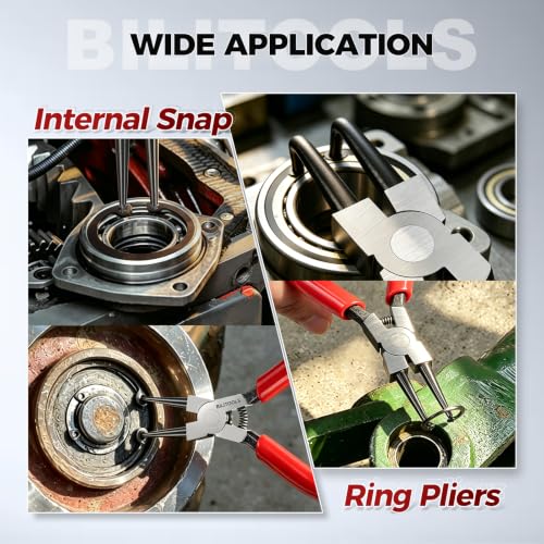 BILITOOLS 4PC Internal Snap Ring Pliers Set, 5" & 7" Circlip Kit - size: 5'' & 7'' Internal Snap Ring Pliers Set