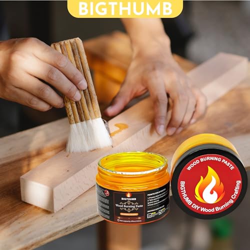 BIGTHUMB Wood Burning Gel Kit 4 OZ | Heat Activated Non-Toxic Paste for DIY Crafting, with Mini Scraper, Template Sticker, Paint Brush - Accurately & Easily Burn Designs on Wood, Canvas, Denim