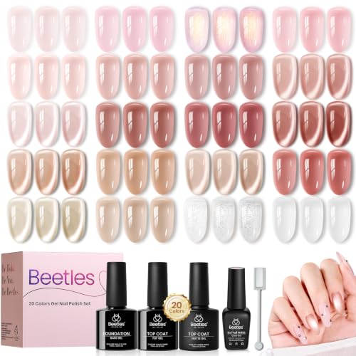 Beetles Nude Gel Polish Set, 20 Color Jelly Cat Eye Gel with Magnet | 20 Sheer Nude Pink Magnetic Gel Colors, Soak-Off Uv Led Manicures - color: Blush Canvas