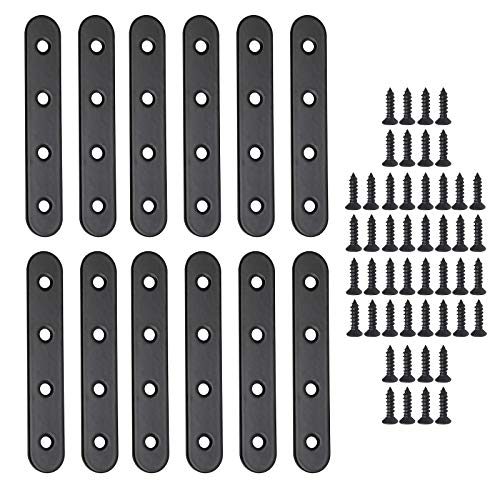 Jiozermi 12 Pcs Straight Brace, 3.8" x 0.69", Stainless Steel Black - size: Black, 3.8” x 0.69”, 12 Pcs