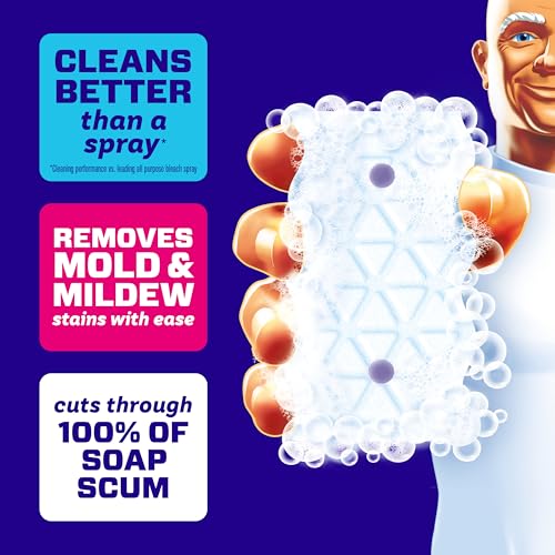 Mr. Clean Magic Eraser Sponge, Bathroom Cleaner, Shower Cleaner, Tub Cleaner, Soap Scum Remover, Bathroom Cleaning Supplies, Dawn Cleaning Power with Febreze Lavender Scent, 5ct - size: 5 Count (Pack of 1)