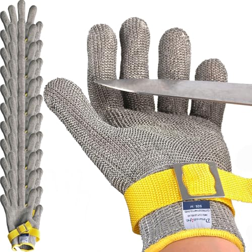 Dowellife ANSI A9 Cut Resistant Glove Food Grade, Stainless Steel Mesh Metal Knife Cutting Glove for Butcher Oyster Shucking Kitchen Mandoline Chef Slicing Fish Fillet(X-Large-12 Pcs) - size: X-Large (Pack of 12)