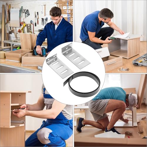 QWORK 6 Set Drawer Repair Kit - Stainless Steel Support Brackets with Screws, Bands for Reinforcing and Repairing Broken Sagging Wood Drawers