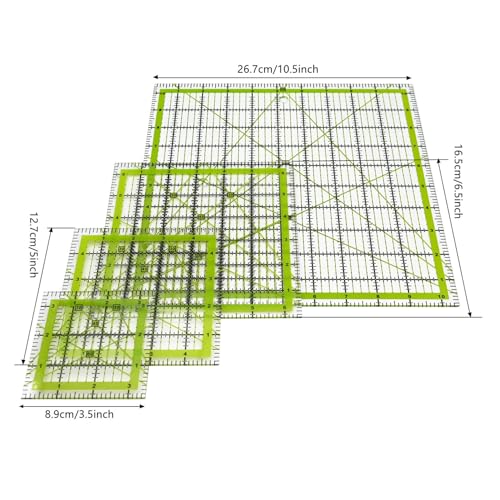 Quilting Rulers,Sewing Ruler,4 Piece Acrylic Square Quilting Templates,Clear Precision Ruler for Quilting Sewing,Tools Supplies Accessories Green(3.5"x3.5" 5"x5" 6.5"x6.5" 10.5"x10.5") - color: Green