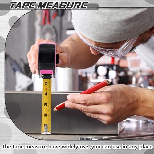 Youyole 10 Pack Tape Measure with Fractions 1/8 Steel Measuring Tape Retractable Easy Read Measurement Ruler Steel Power Blade (25 ft X 1 in,Pink) - color: Pink