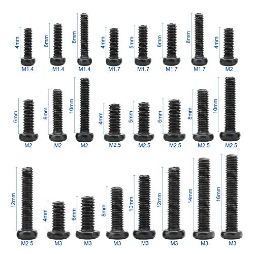 NINDEJIN 650 pcs M1.4 M1.7 M2 M2.5 M3 Round Pan Head Laptop Mini Screw Kit - style: Pan Head