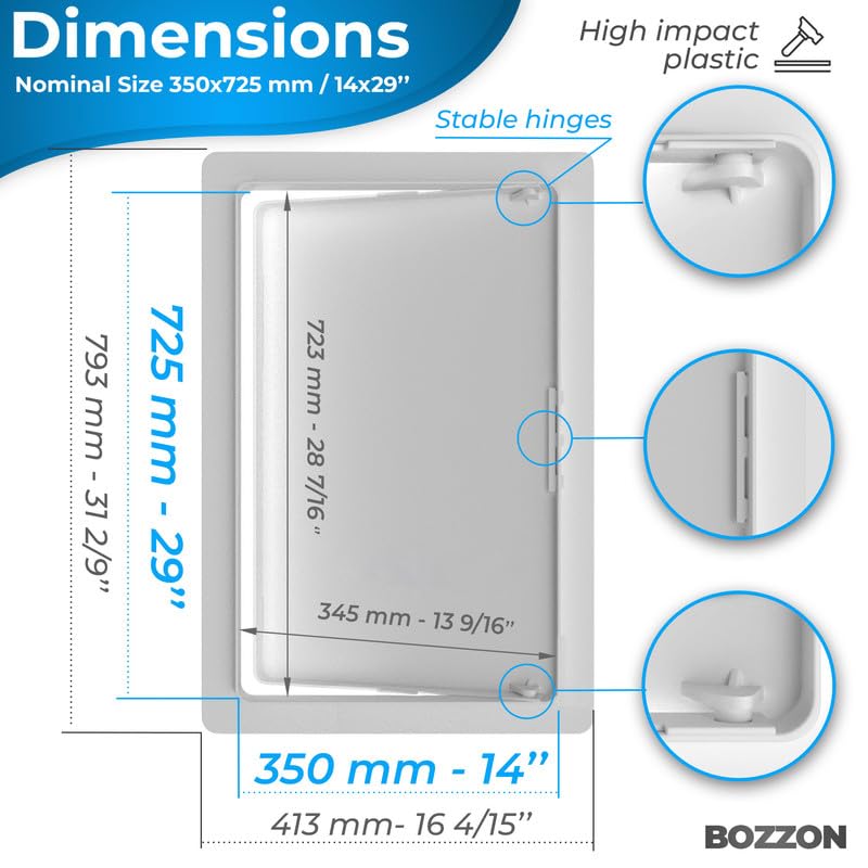 BOZZON Access Panel for Drywall - 14 x 29 in - Wall Hole Cover - Access Door - Plumbing Access Panel for Drywall - Heavy Durable Plastic White - size: 14 x 29