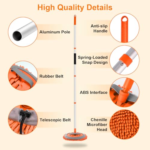 Ordenado 62" Car Wash Brush Kit Mitt Mop Sponge with Long Handle Chenille Microfiber Car Cleaning Brush Kit Supplies Car Washing Mop Kit Car Care Kit of Scratch-Free Replacement Head for Car RV Truck - color: D-orange
