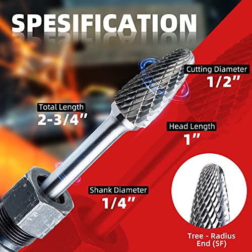 EZARC Tungsten Carbide Rotary Burr Bit, SF-5 Double Cut, 1/4-Inch Shank - style: SF-5