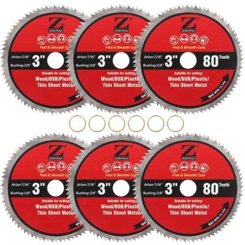 ZORUNNA 6Pcs 3 Inch Circular Saw Blade, 80T Wood Cut Off Wheel - size: 80T
