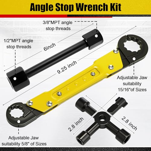 5 Pcs Compression Sleeve Puller Kit, Angle Stop Wrench Tool, Yellow - color: Yellow