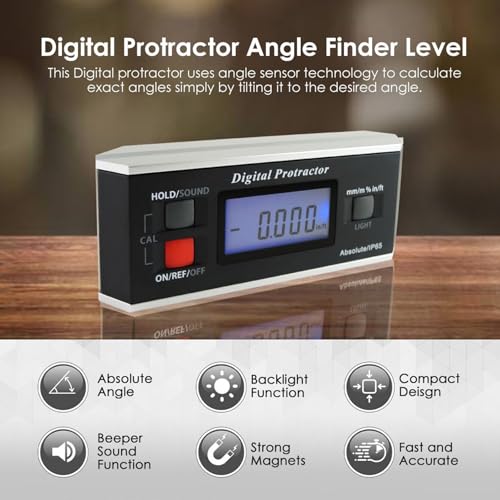 Digital Angle Finder Magnetic Protractor Inclinometer Angle Level Meter Tool Digital Protractor Bevel Gauge for Woodworking, Table Saw, Construction V-Groove 0~360 degree with Backlight
