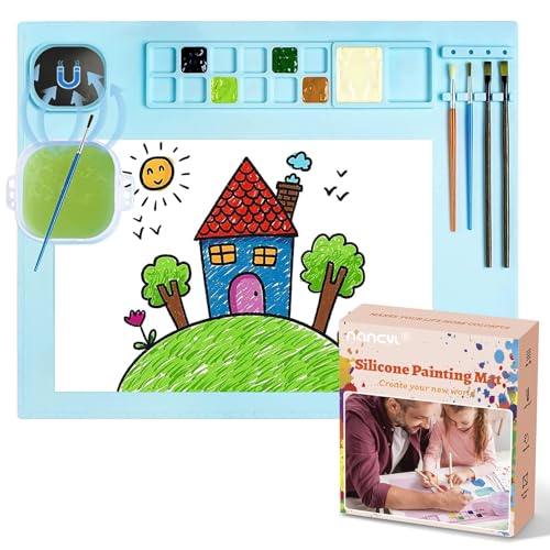 Silicone Art Mat with Cup, Painting Mat for Crafts Resin Casting - color: Blue