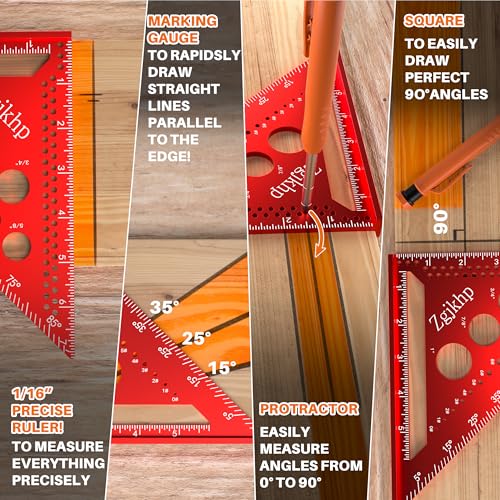 Metal Square 7 Inch Carpenter Square Tool-Versatile Aluminum Rafte Square for Accurate Measuring and Marking,Includes Carpentry Pencil+Leads