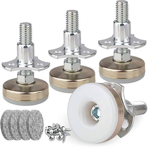 Heavy Duty Furniture Leveling Feet Adjustable Furniture Leg Levelers for Tables Chairs Cabinets Sofa Raiser, Support 1320LBs, T- Nut Kit 3/8”-16 Thread, Large Base,w/ 4 Felt Pads,12 Screws (4 Pack) - color: White-4p
