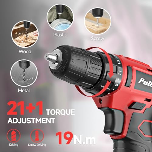 PULITUO 149-Piece Home Drill Set with Red 12V Cordless Drill, Hand Tools & Tool Box, Tool Kit for Women & Men and DIY Enthusiasts, for Home Improvement - style: 12V Set(Red)