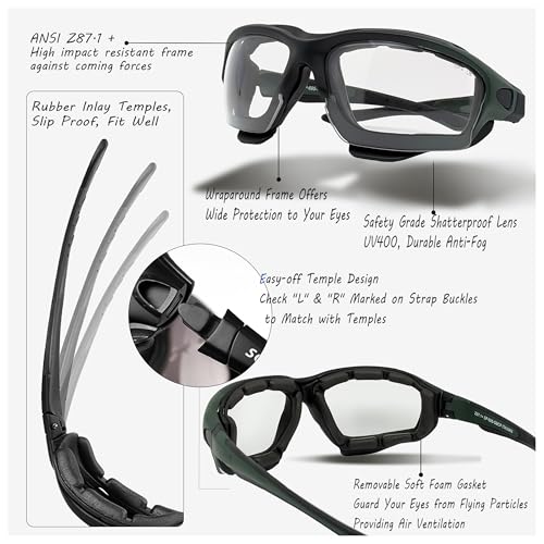Powersports Safety Goggles, ANSI, Zero‑Pressure, Durable Anti‑Fog, Riding, Hunting Shooting, Fit Men and Women - color: Olive-black