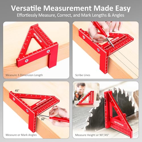 Mini 3D Multi-Angle Measuring Square Ruler, WT102C High Precision Hole Scribing Woodworking Tools, 0-90° Aluminum Alloy Carpenter Square Metric Wood Working Tools - color: 96mm Square, style: Metric