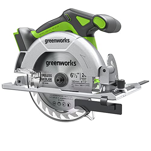 Greenworks 24V Brushless 6-1/2" Circular Saw, 4,800 RPM, Adjustable Cutting Depth 45°/90°, Tool Only - size: 6-1/2", style: Tool Only