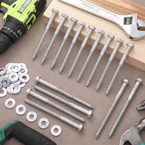 Tandefio 60 Pack 3/8'' X 5'' Lag Screw Bolts with Washer Galvanized - size: 3/8'' X 5''