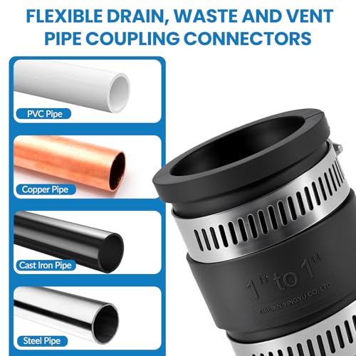2 Pcs 1 IN Flexible PVC Pipe Coupling with Stainless Steel Clamps Fit 1 IN Nominal Pipes, Couplers for Plastic and Copper Pipe Plumbing Connections, Drain Repair, Dust Hose - size: 1 in