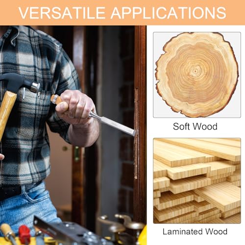 4Pcs Carbon Steel Wood Chisel Set, Beveled Blades with Guards, Wood Handle Woodworking DIY Tools (1/4", 1/2", 3/4", 1")