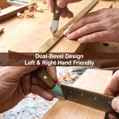 Marking Knife Set for Woodworking, 2-Piece Dual Bevel Precision Scribe Tools with Stainless Steel Blades and Wood Handles, Long Neck Design for Dovetail Joints and Tight Spaces