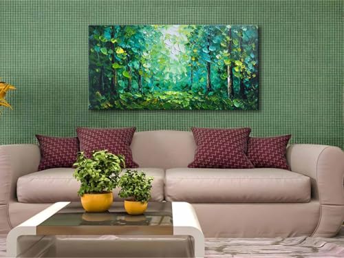zoinart Green Midsummer Forest Oil Painting Canvas Wall Art 24×48 inches Large Nature Landscape Artwork for Living Room Bedroom Office Home Wall Decor - color: YH-B205