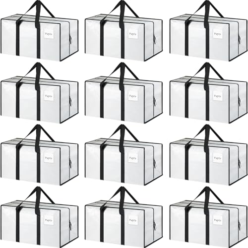 12 Pack Extra Heavy Duty Large Moving Bags with Strong Zipper, White - color: White, size: 12 Pack