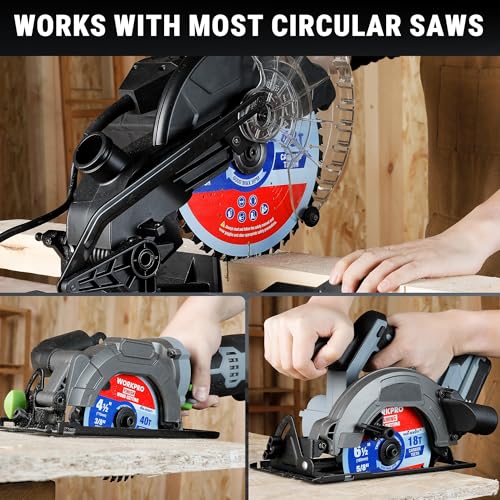 WORKPRO 6-1/2" Circular Saw Blade, 60T Fine Finish Wood Cutting | Trim & Smooth Finish Cuts, Thin Kerf Carbide Tipped ATB Teeth for Plywood, DIY Woodworking Projects, 1 Pack