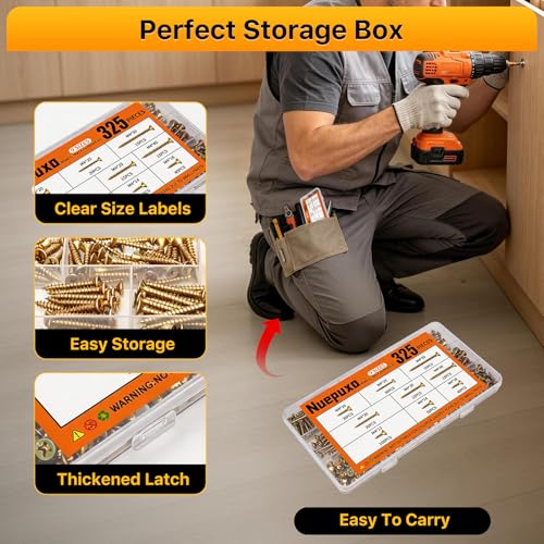 325PCS Wood Screws Assortment Kit, 9 Sizes Phillips Flat Head