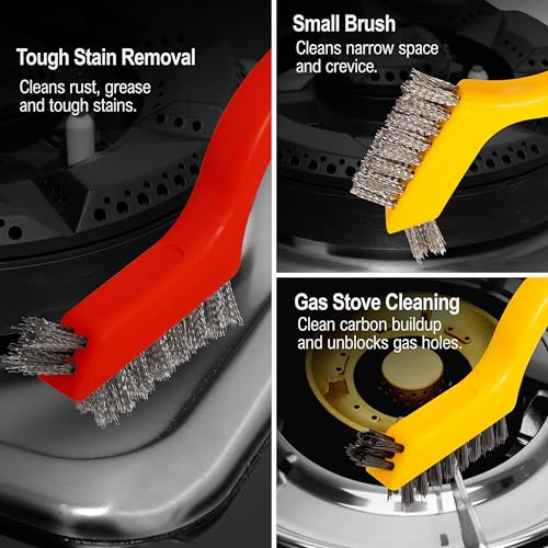 6Pcs Small Wire Brushes for Cleaning Rust, Brass/Nylon/Stainless Steel Brushes with Curved Handle for Cleaning Metal, Paint Removal, Weld Slag & Dirt Cleaning