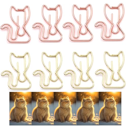 40 Pcs Metal Cat-Shaped Paper Clips Set - Cute Paperclips for Fun Office Supplies and Party Decor (Gold, Rose Gold) - style: Cats