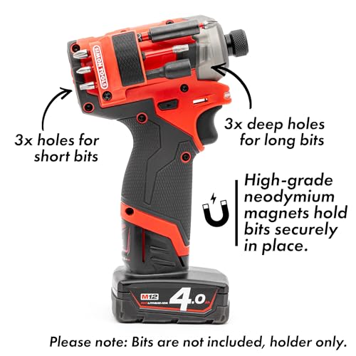 Simon Tools Magnetic Bit Holder for Milwaukee M12 Fuel Surge Impact Driver and Drill - Holds 6 Bits - color: Red Right Side, size: Fits Model No 25xx (Gen2) ONLY!