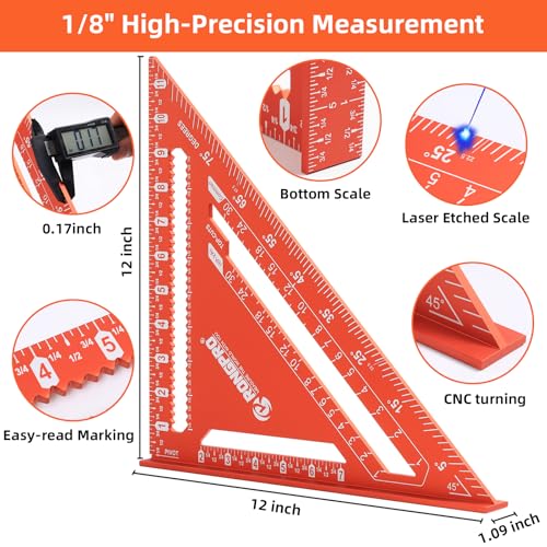 Aluminum Alloy 12in Carpenter Square and 12in Zinc-Alloy Combination Square Set, CNC-Machined with Woodworking Pencil, Carpenter Measuring Layout Tool for Woodworking and Home DIY. - size: 12+12 inch