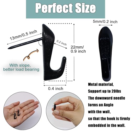 30 PCS Picture Hanging Nails Thumb Tacks for Wall Hangings, Heavy Duty Push Pins Wall Hooks for Drywall Cork Board, Picture Hanging Kit with Nails Black - style: High heel black 30