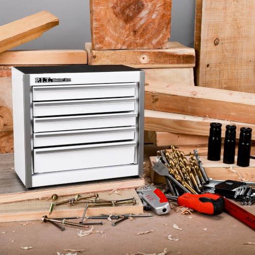 P.I.T. Mini Tool Box,Small Metal Toolbox Organizer with 5 Drawers,White | 8.6"W X 4.6"D Cute Size,Q235 Steel,Magnetic Locking Mechanism,PVC Drawer Liners - color: White, size: 5-Drawer