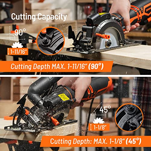DOVAMAN Circular Saw, 5.8A 4-1/2" Circular Saw w/Laser & Auxiliary Handle - color: A-orange