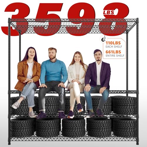 REIBII 60" W 6-Tier Wire Shelving with Wheels & Feet, 3598 lbs, for Garage - size: 6-Tier,60" W X 82.6" H X 17.7" D