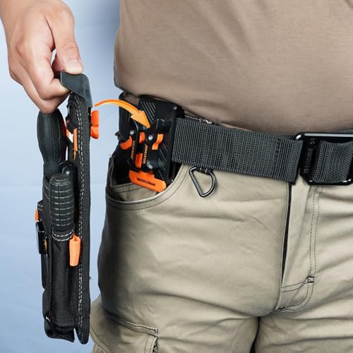 MELOTOUGH Small Tool Pouch with Quick Release Belt Clip,Clip On Tool Belt Pouch with Electrician Tapemeasure Clip, Mini Work Organizer Tool Holster and Knife Tool Holder Pouch - color: Orange Small Tool Pouch