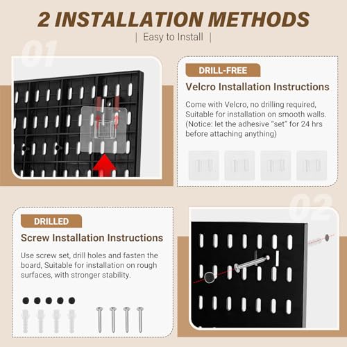 AKTOP Modular Plastic Peg Board Wall Organizer, 4 Pack, 12"x12", Black - color: 12inch-black