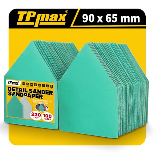 TPmax 100 Pack 90x65mm Detail Sander Sandpaper 220 Grit Compatible with Milwaukee M12 Heavy Duty Hook & Loop Anti Clogging Polyester Film Sheets - size: 220 Grit