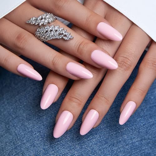CurvLife Long Almond Press On Nails, Pink Aura, Soft Gel - color: Pink Aura