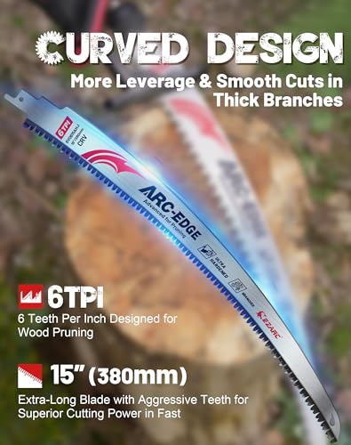 EZARC Arc Edge Reciprocating Saw Blades, 15-Inch 6TPI for Pruning, 3-Pack - size: 15 Inch
