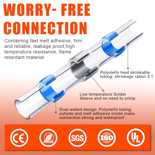 400PCS Solder Seal Wire Connectors Kit, Waterproof Solderless Heat Shrink Butt Terminal Insulated Electrical Butt Splice for Automotive Marine Boat Cars Wire Join