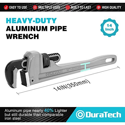 DURATECH 14-inch Aluminum Straight Pipe Wrench, Adjustable Plumbing Wrench - size: 14-inch, style: Straight