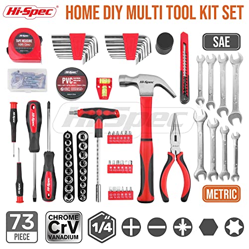 Hi-Spec Home and Garage Tool Kit Household and Auto Repair Tools Pliers - size: SAE and Metric_73 PCS