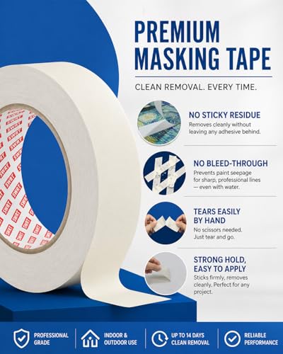 SWRT Masking Tape 2 Inch Wide, 6 Rolls x 55 Yards, Clean Removal - size: 6-PACK